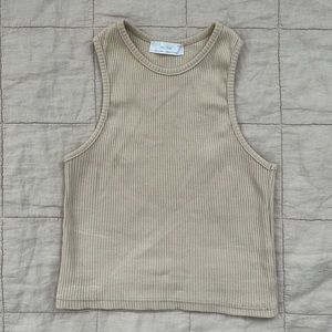 Oak & Fort Cropped Tank, Beige, Size M